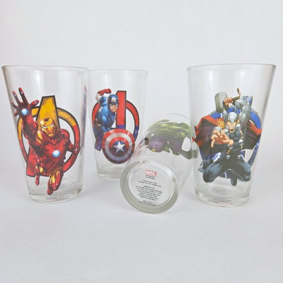 Set of 4 MARVEL AVENGERS Pint Glasses Iron Man Hulk Captain America Thor Comics - Picture 9 of 16